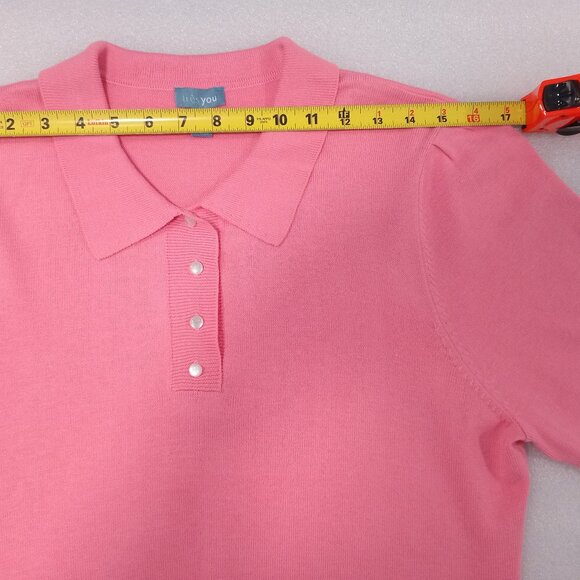 Tres You Vintage Pink Knit Polo Sweater Top 3/4 Sleeve Collared Preppy Retro XL - Picture 2 of 8